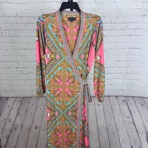 Hale Bob Maxi Length Wrap Dress Bright Colors Size XL